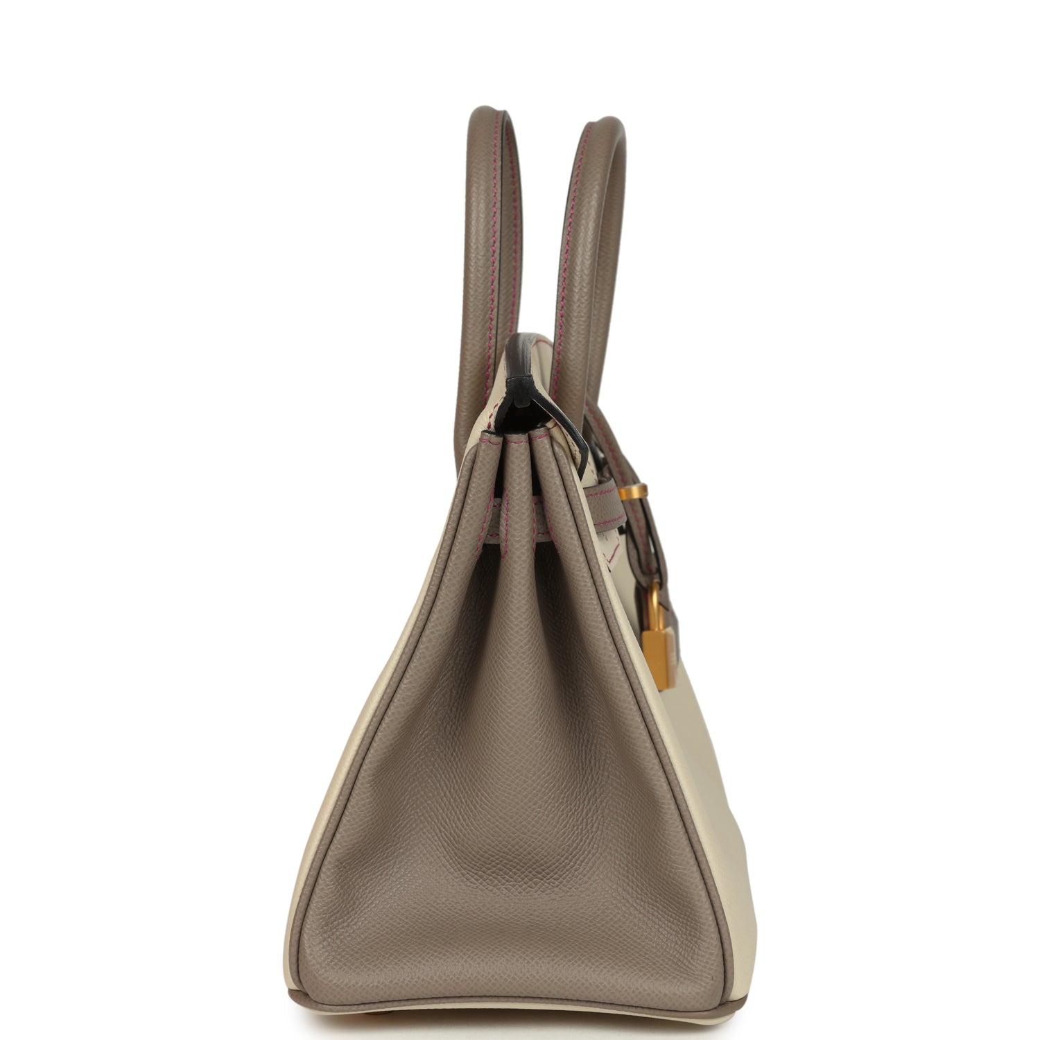 Birkin 25 Craie and Gris Asphalte Epsom Brushed Gold Hardware Bag