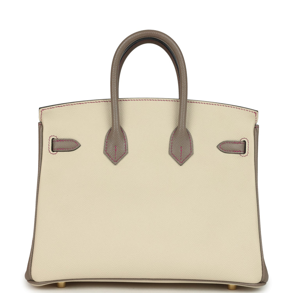 Birkin 25 Craie and Gris Asphalte Epsom Brushed Gold Hardware Bag