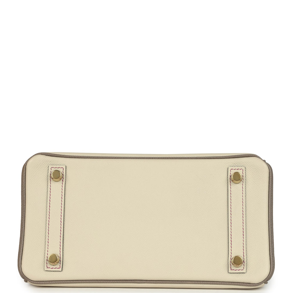 Birkin 25 Craie and Gris Asphalte Epsom Brushed Gold Hardware Bag