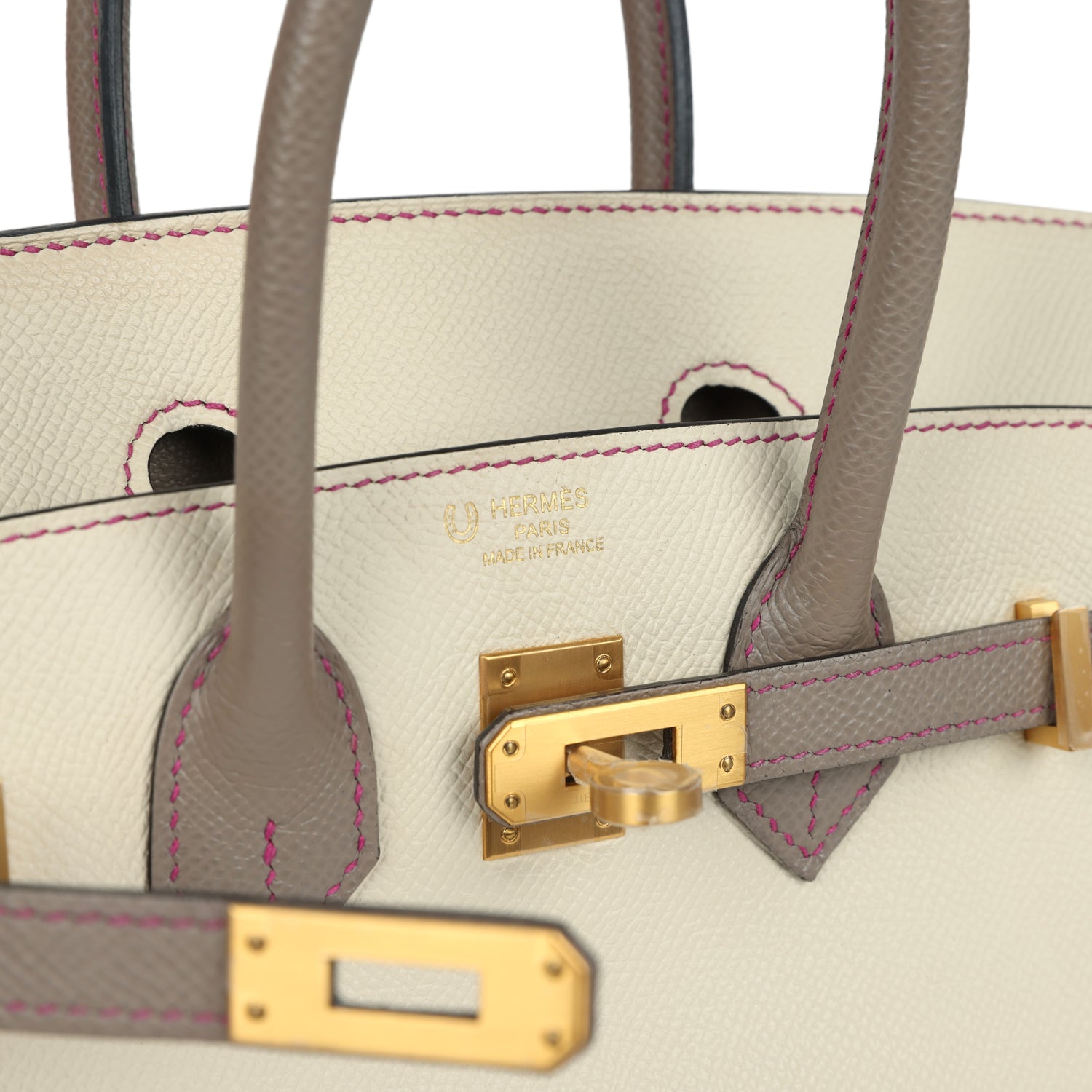 Birkin 25 Craie and Gris Asphalte Epsom Brushed Gold Hardware Bag