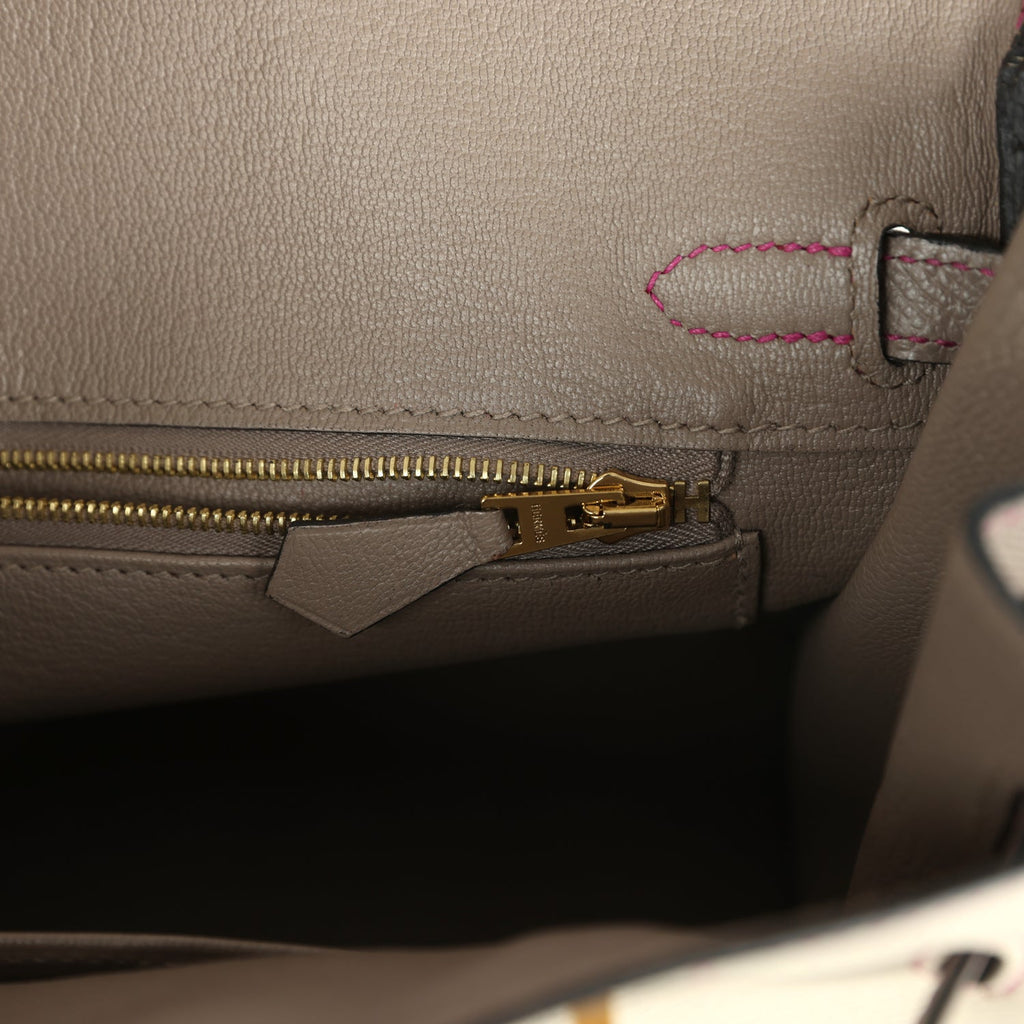 Birkin 25 Craie and Gris Asphalte Epsom Brushed Gold Hardware Bag