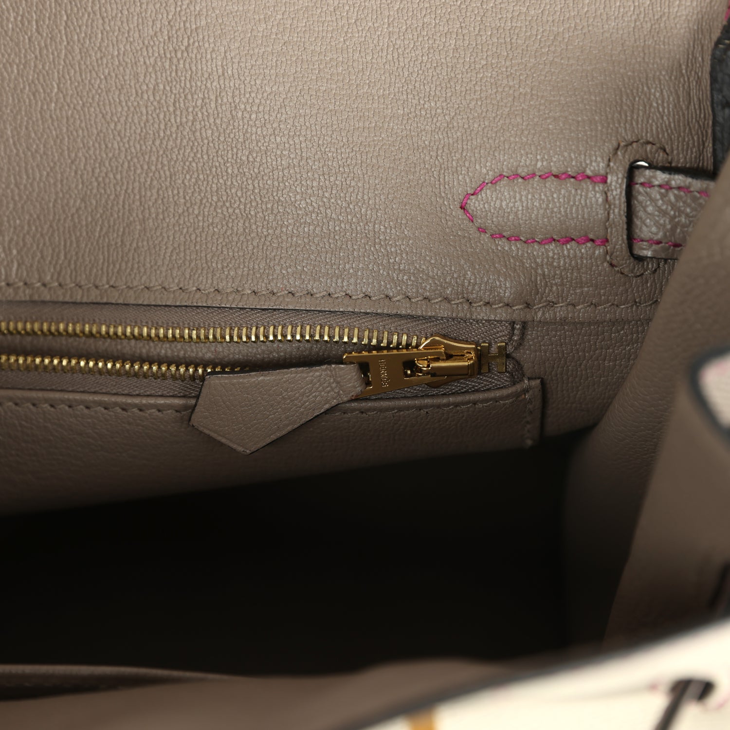 Birkin 25 Craie and Gris Asphalte Epsom Brushed Gold Hardware Bag