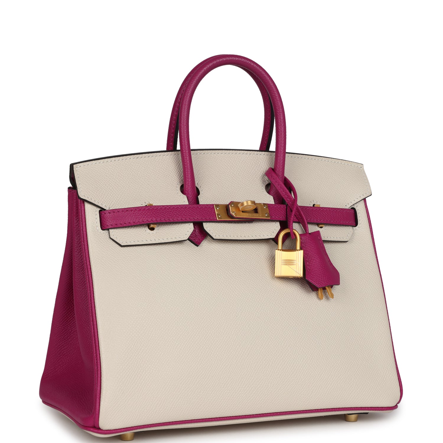 Birkin 25 Craie and Rose Pourpre Epsom Brushed Gold Hardware Bag