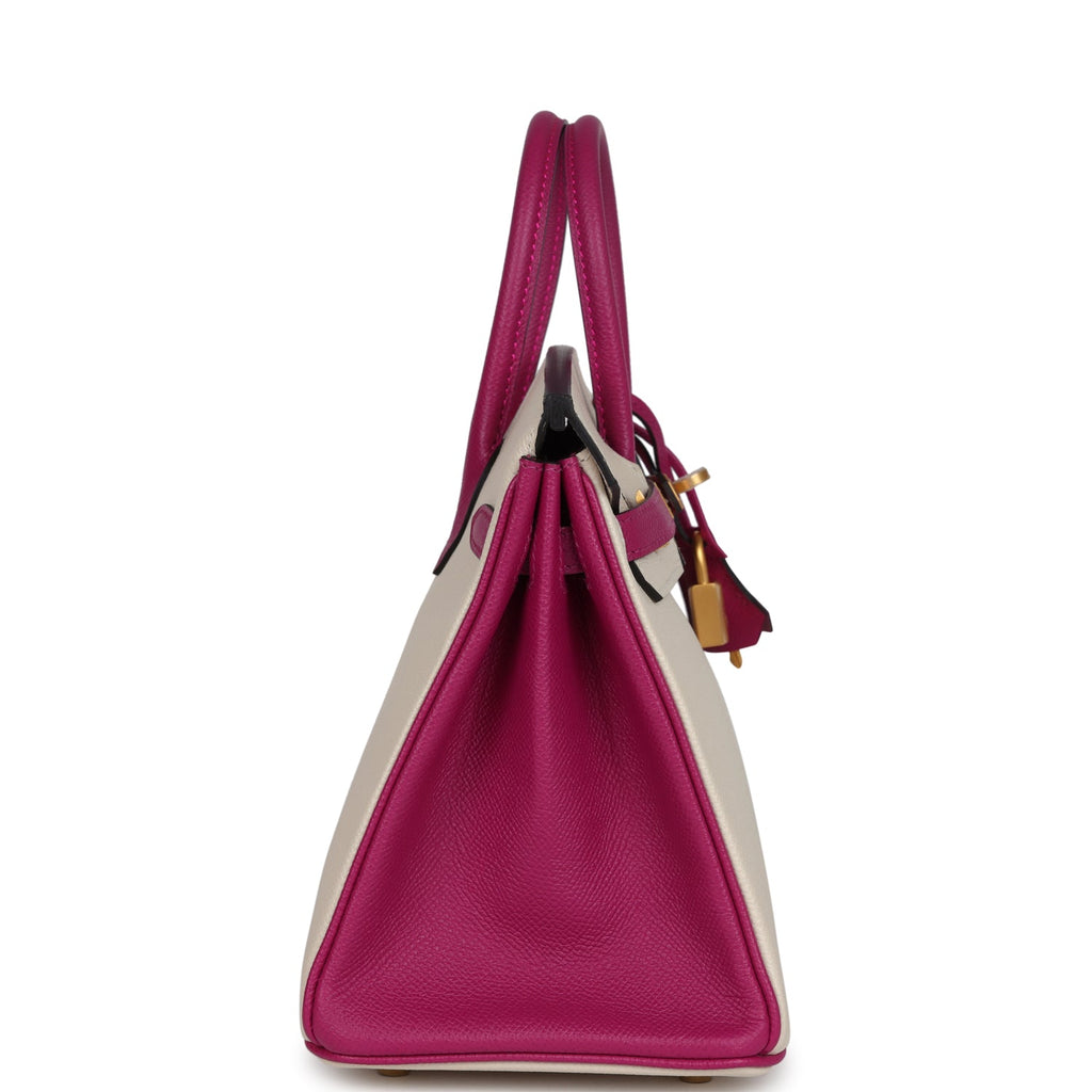Birkin 25 Craie and Rose Pourpre Epsom Brushed Gold Hardware Bag