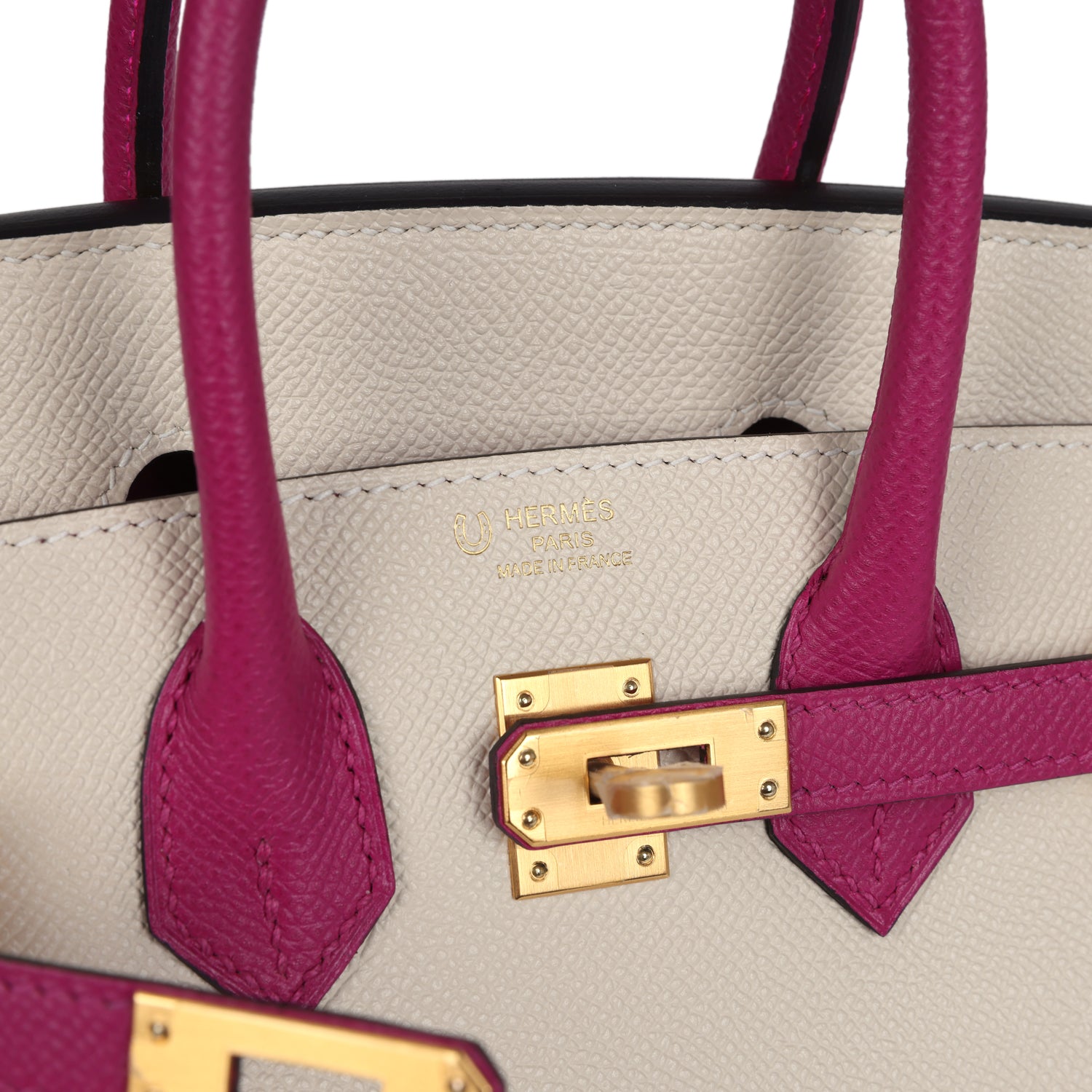 Birkin 25 Craie and Rose Pourpre Epsom Brushed Gold Hardware Bag