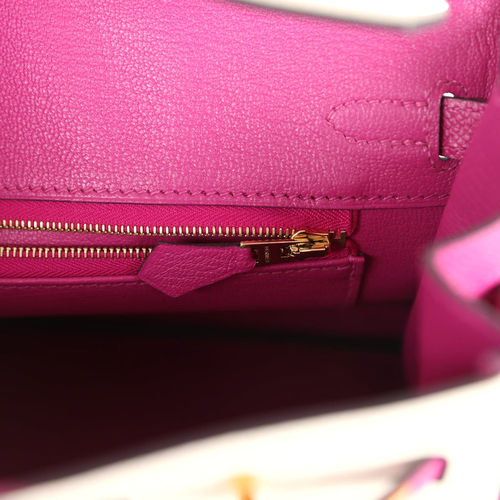 Birkin 25 Craie and Rose Pourpre Epsom Brushed Gold Hardware Bag