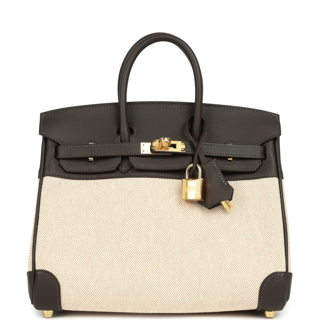 Birkin 25 Ecru and Beige Toile H Canvas and Bai-Brun Swift Gold Hardware Bag