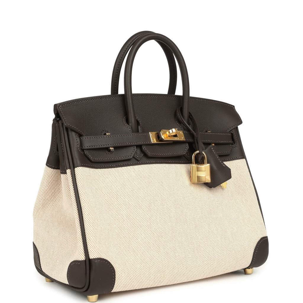 Birkin 25 Ecru and Beige Toile H Canvas and Bai-Brun Swift Gold Hardware Bag