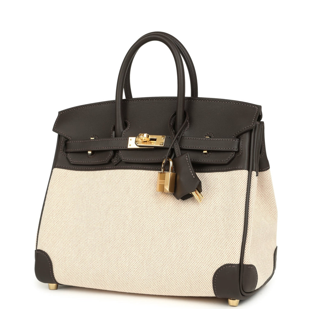 Birkin 25 Ecru and Beige Toile H Canvas and Bai-Brun Swift Gold Hardware Bag