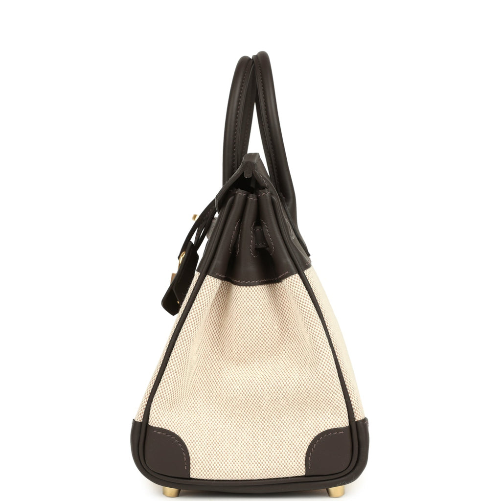 Birkin 25 Ecru and Beige Toile H Canvas and Bai-Brun Swift Gold Hardware Bag