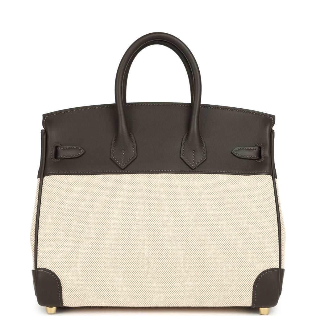 Birkin 25 Ecru and Beige Toile H Canvas and Bai-Brun Swift Gold Hardware Bag