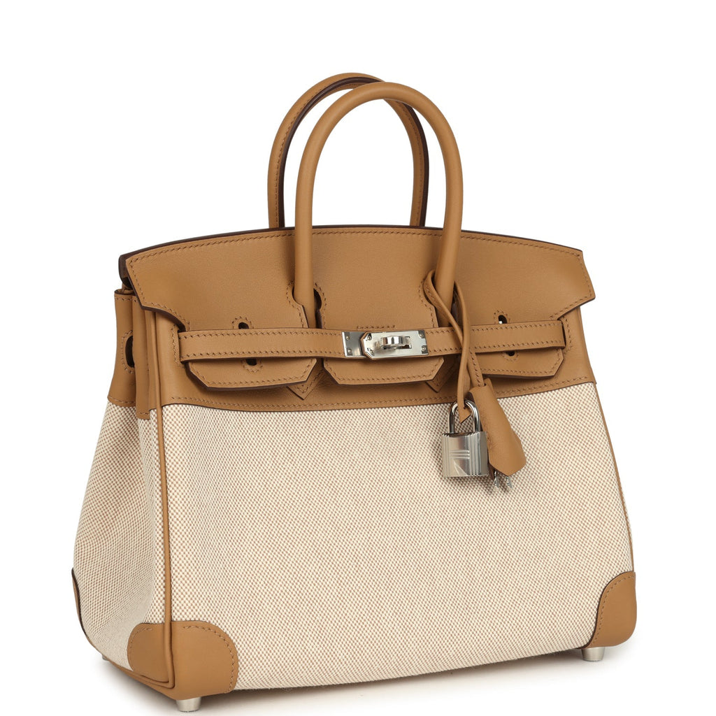 Birkin 25 Ecru and Beige Toile H Canvas and Biscuit Swift Palladium Hardware Bag
