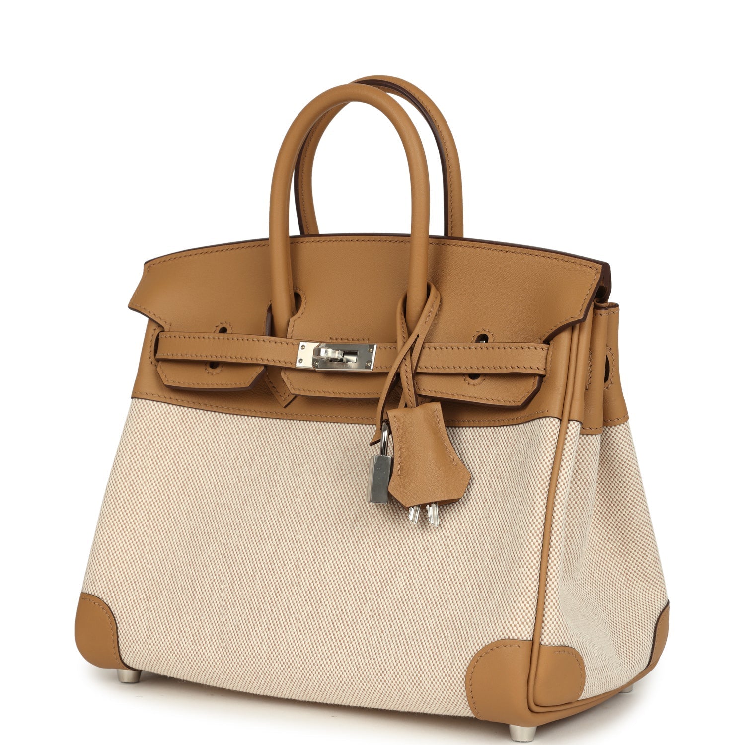 Birkin 25 Ecru and Beige Toile H Canvas and Biscuit Swift Palladium Hardware Bag
