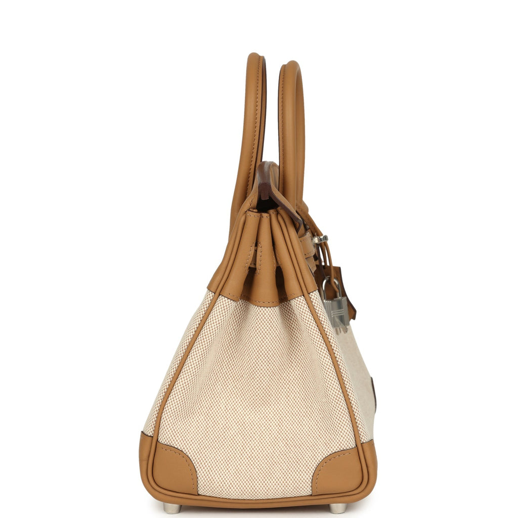 Birkin 25 Ecru and Beige Toile H Canvas and Biscuit Swift Palladium Hardware Bag