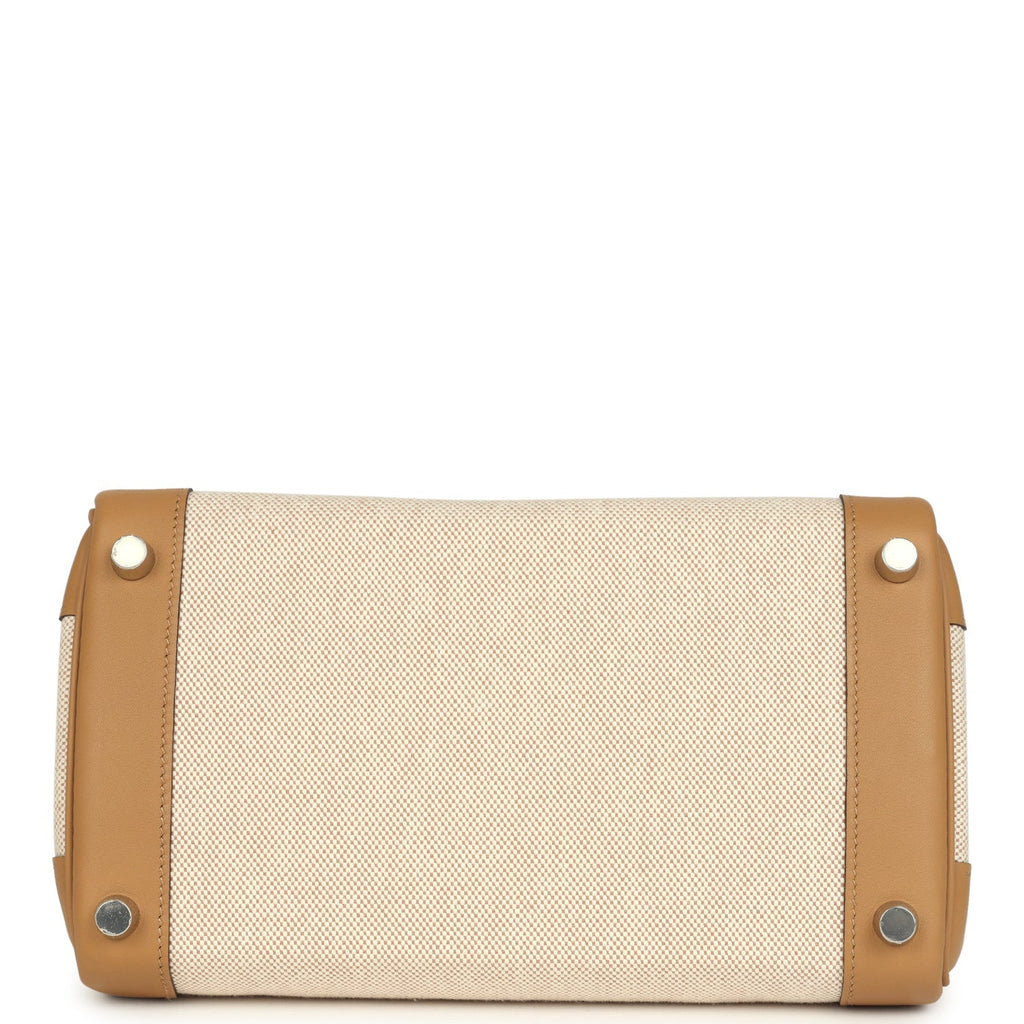 Birkin 25 Ecru and Beige Toile H Canvas and Biscuit Swift Palladium Hardware Bag