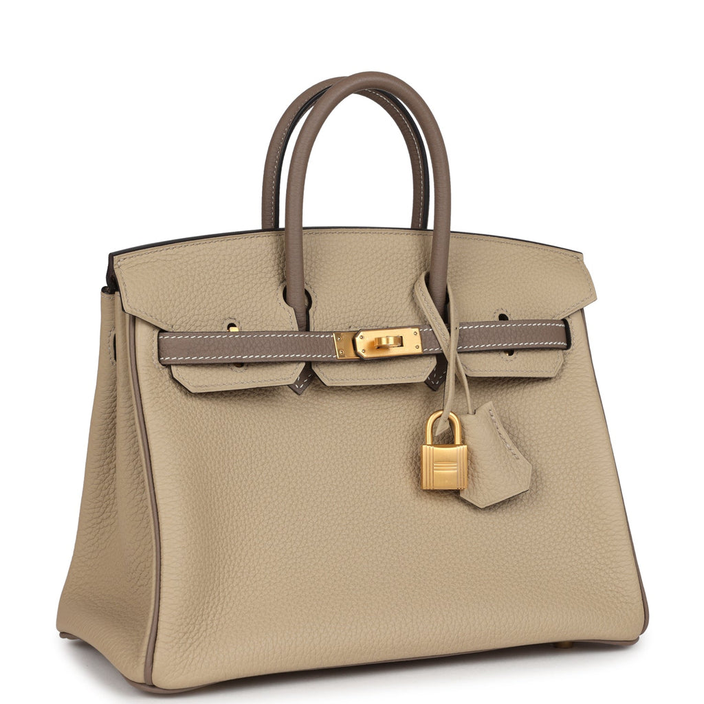 Birkin 25 Etoupe and Trench Togo Brushed Gold Hardware Bag