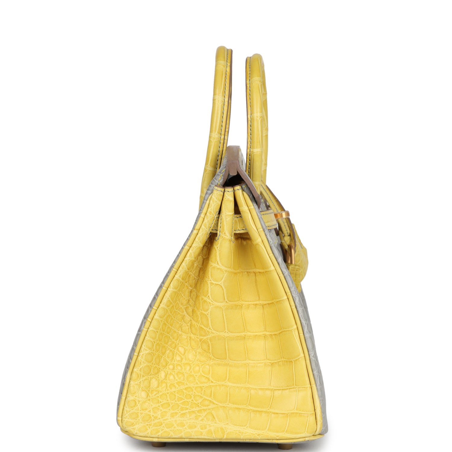Birkin 25 Gris Perle and Mimosa Matte Alligator Brushed Gold Hardware Bag