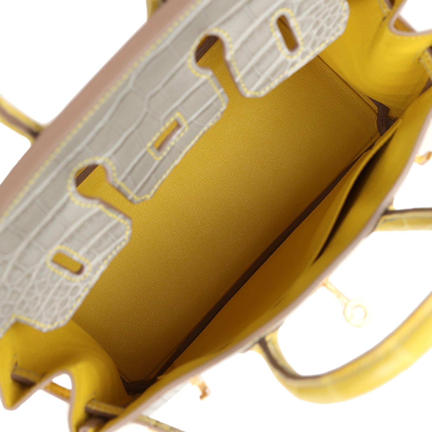 Birkin 25 Gris Perle and Mimosa Matte Alligator Brushed Gold Hardware Bag