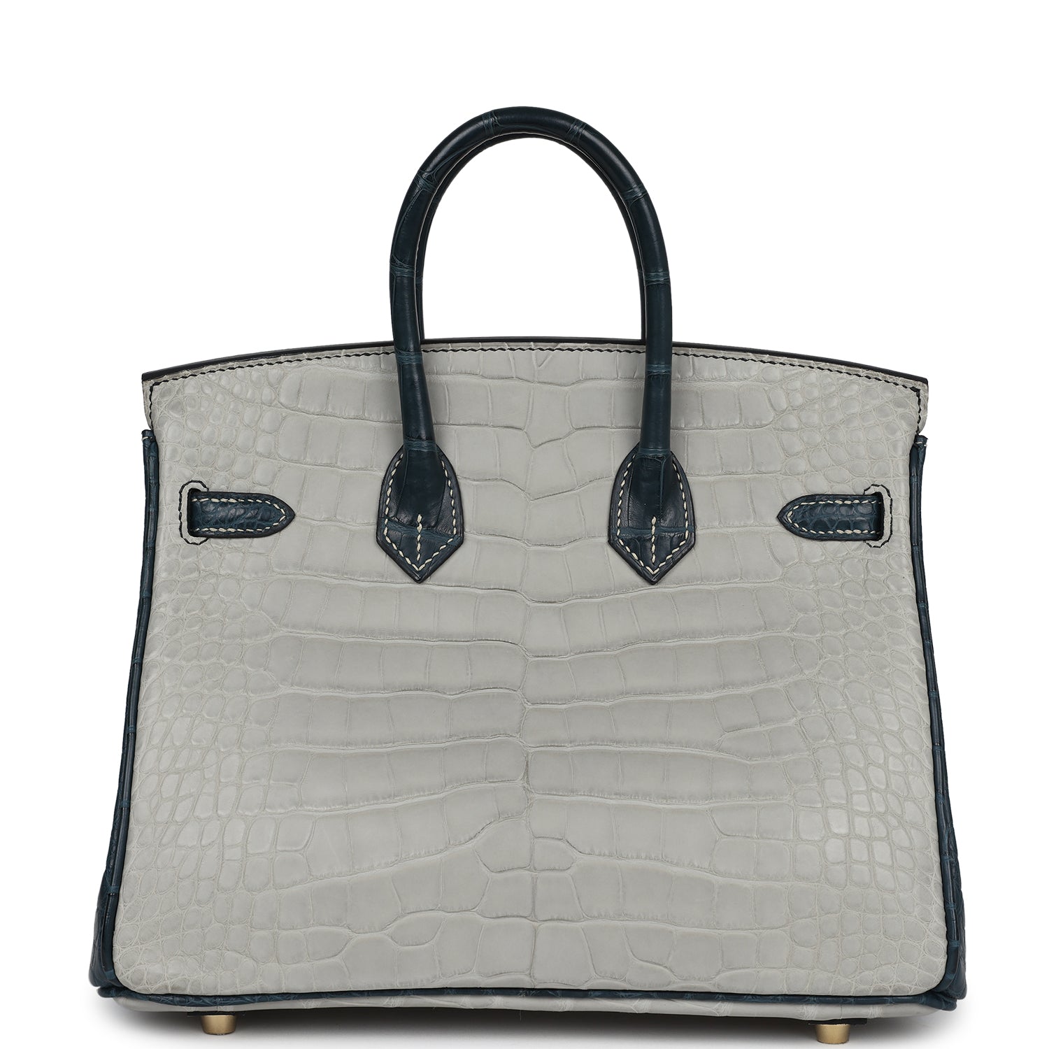Birkin 25 Gris Perle and Vert Rousseau Matte Alligator Brushed Gold Hardware Bag