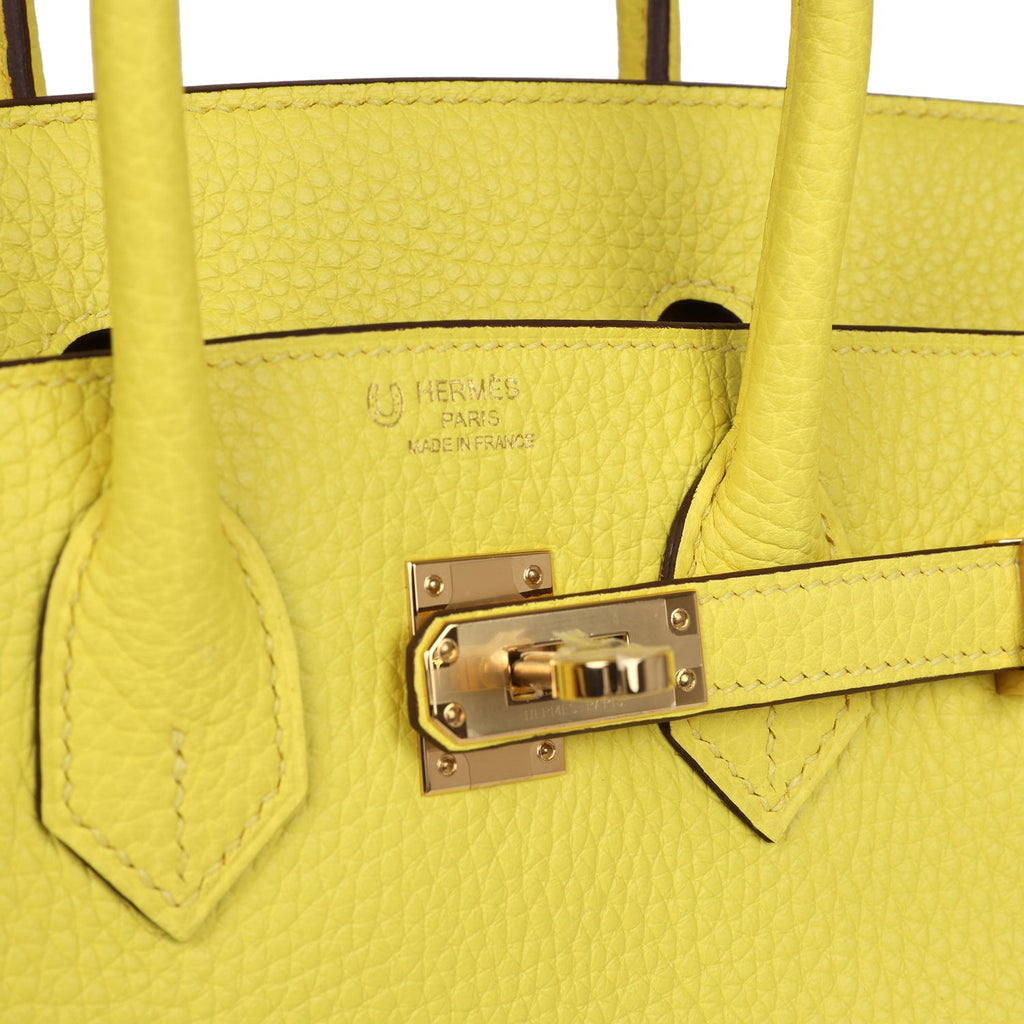 Birkin 25 Lime Verso Clemence Permabrass Hardware Bag
