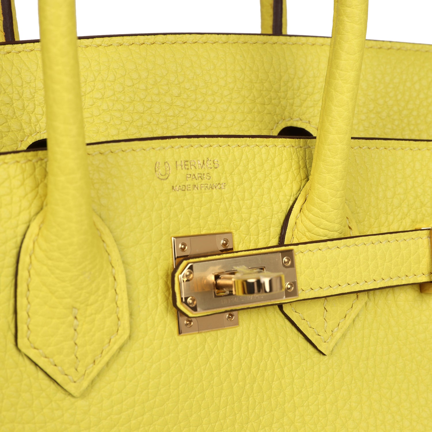 Birkin 25 Lime Verso Clemence Permabrass Hardware Bag