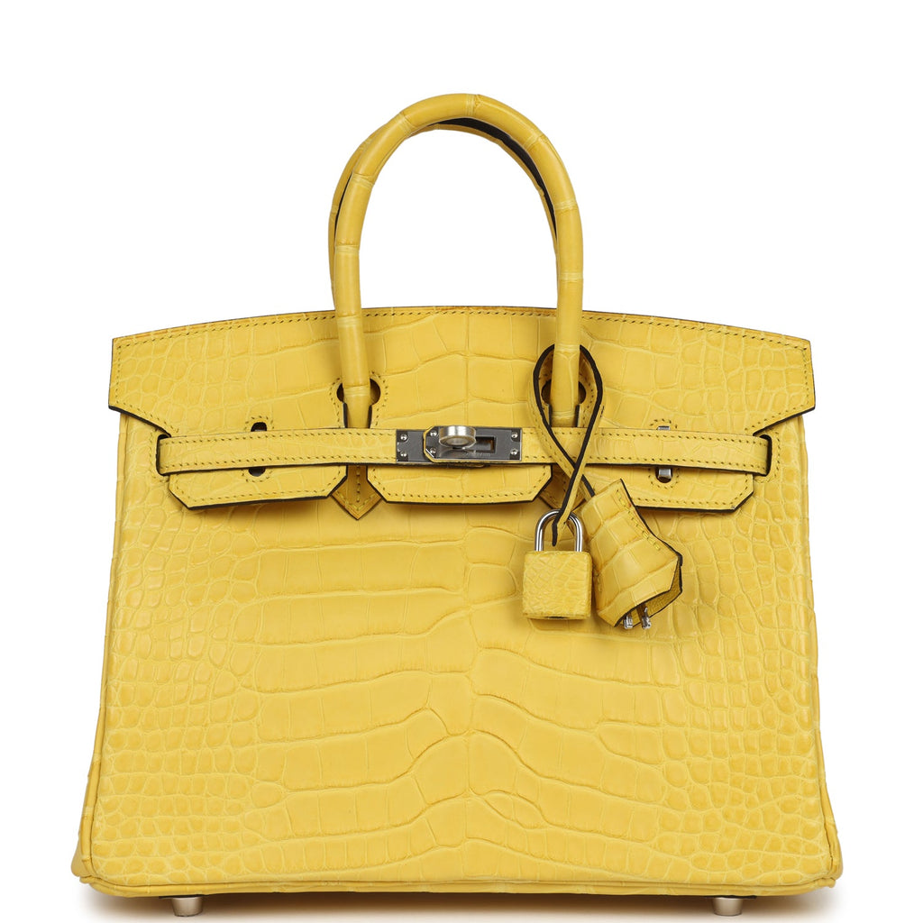 Birkin 25 Mimosa Matte Alligator Palladium Hardware Bag