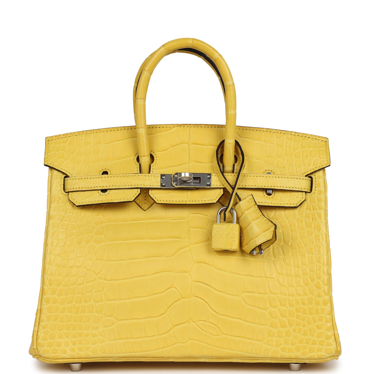 Birkin 25 Mimosa Matte Alligator Palladium Hardware Bag