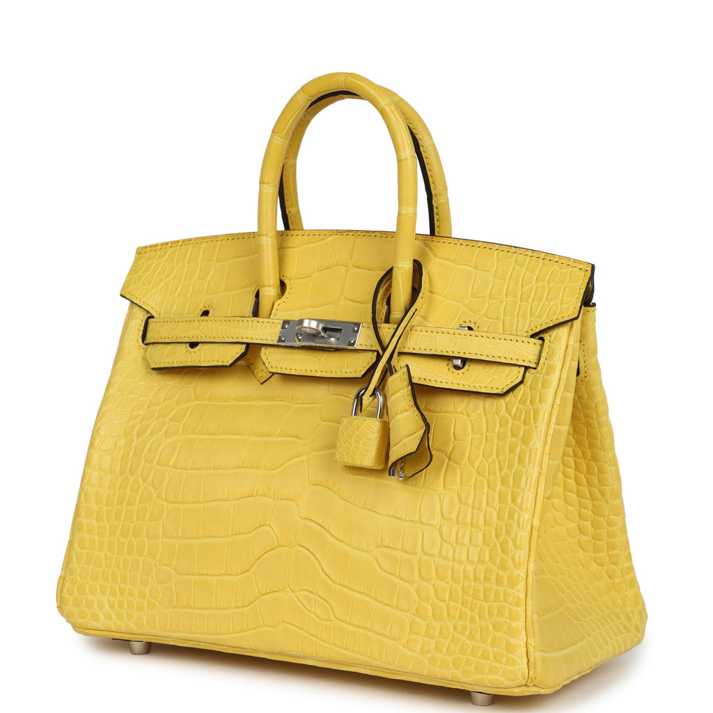 Birkin 25 Mimosa Matte Alligator Palladium Hardware Bag