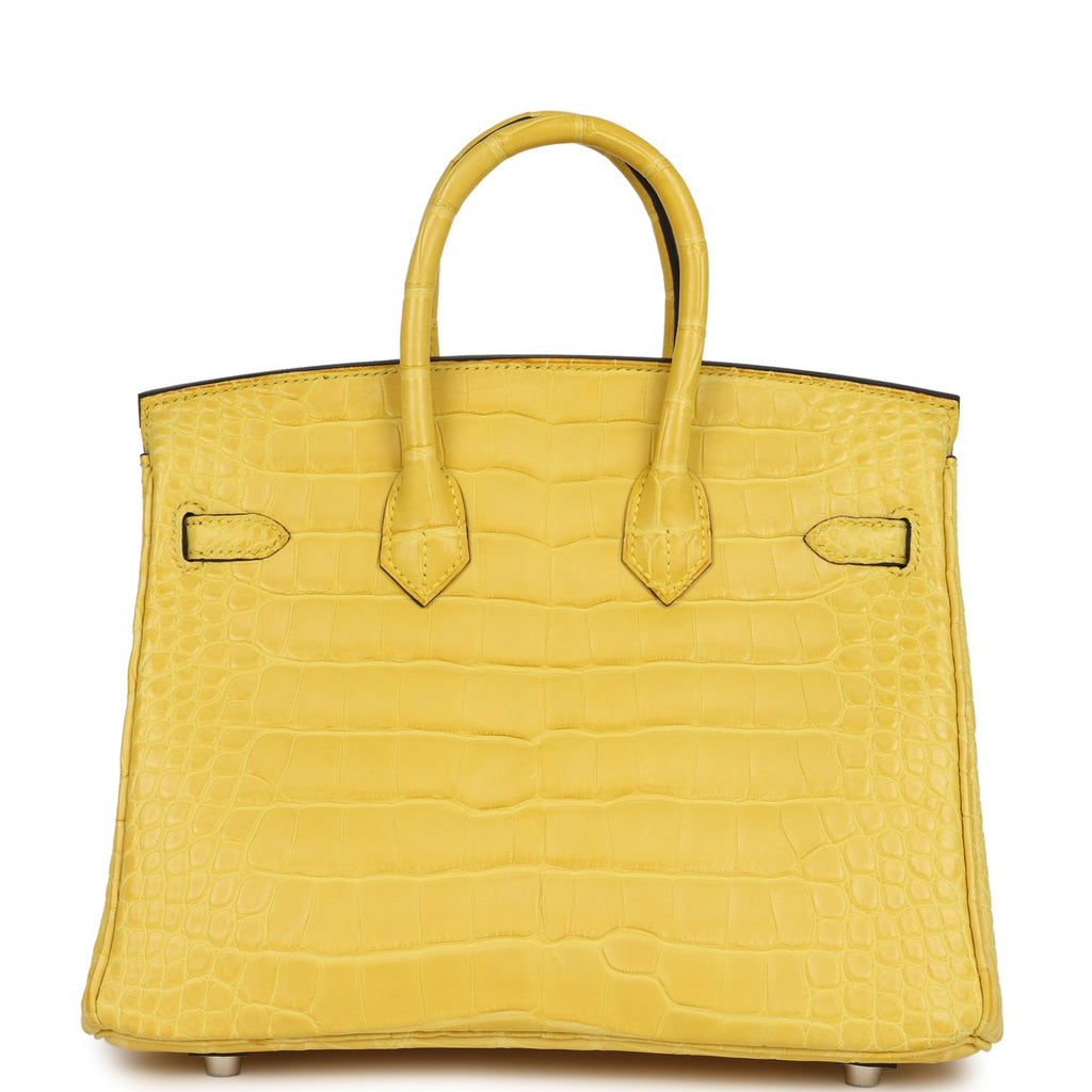 Birkin 25 Mimosa Matte Alligator Palladium Hardware Bag