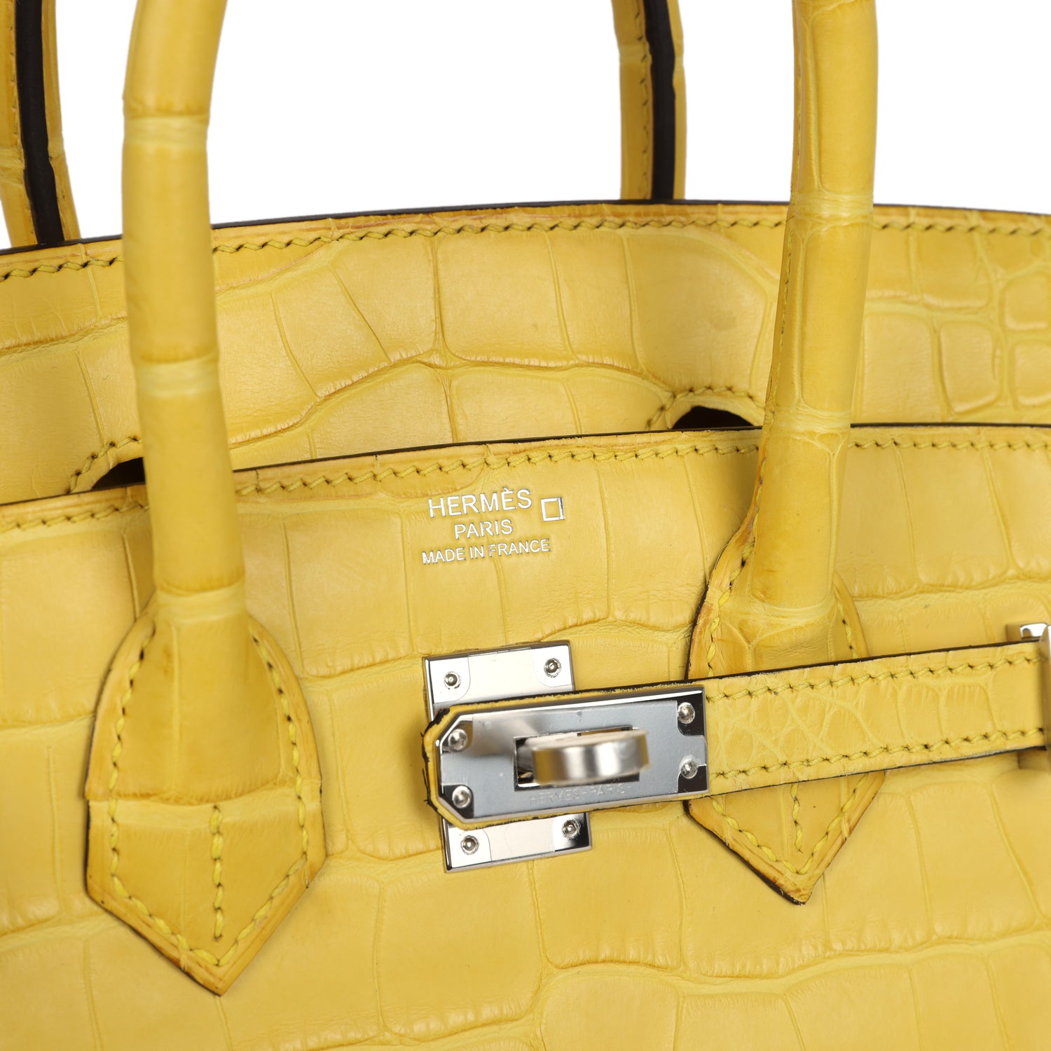 Birkin 25 Mimosa Matte Alligator Palladium Hardware Bag