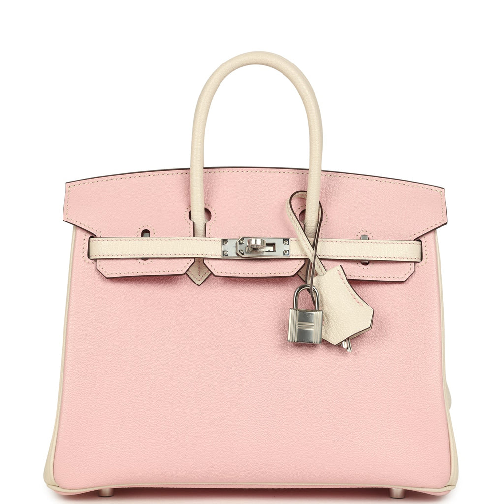Birkin 25 Nata and Rose Sakura Chevre Mysore Palladium Hardware Bag