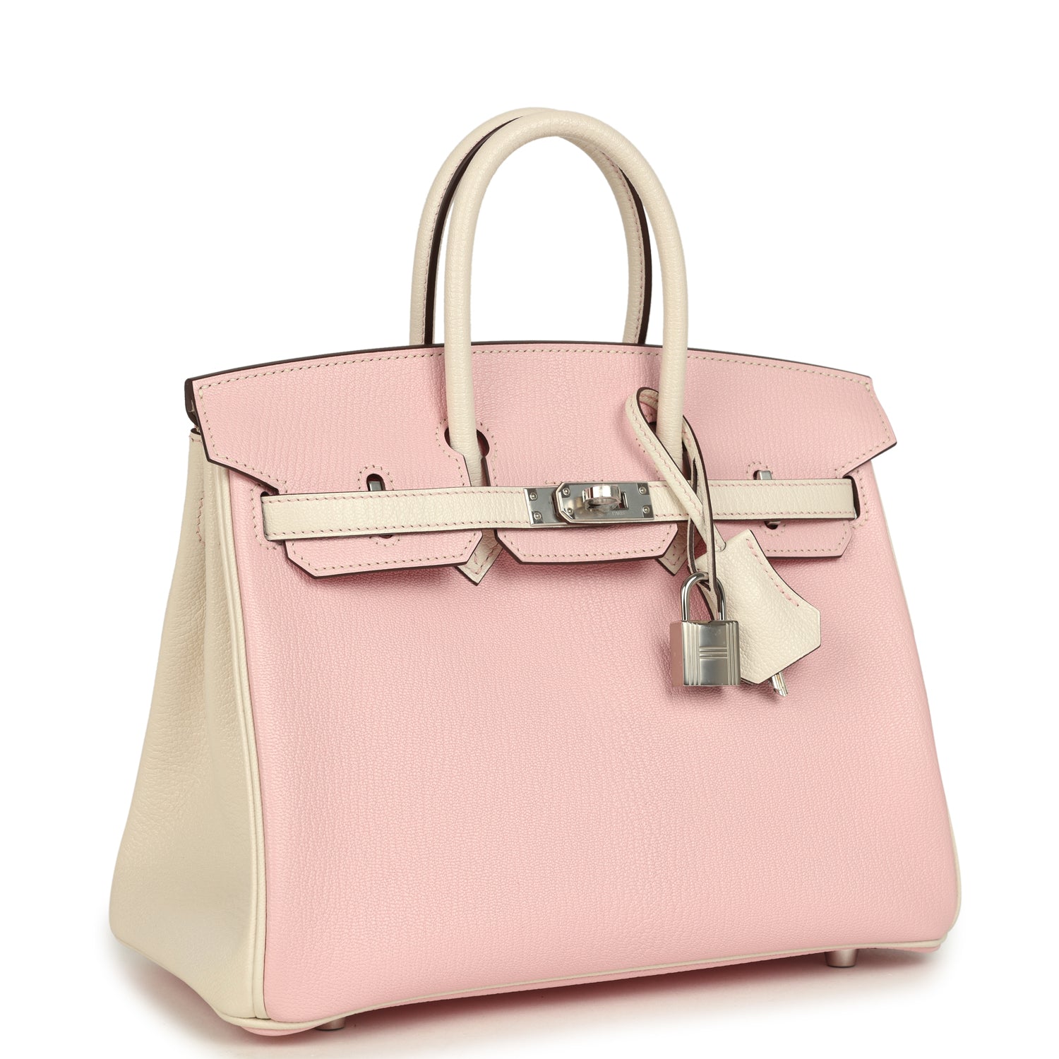 Birkin 25 Nata and Rose Sakura Chevre Mysore Palladium Hardware Bag