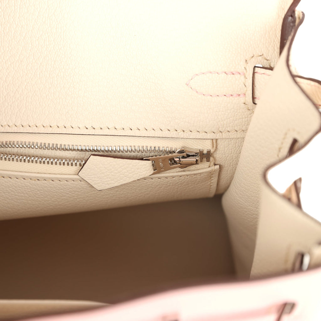 Birkin 25 Nata and Rose Sakura Chevre Mysore Palladium Hardware Bag