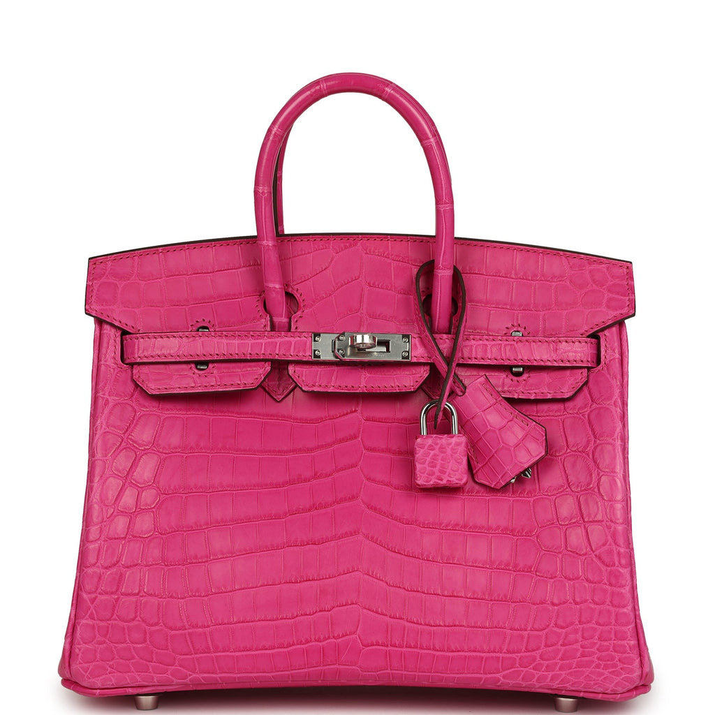 Birkin 25 Rose Shocking Matte Niloticus Crocodile Palladium Hardware Bag