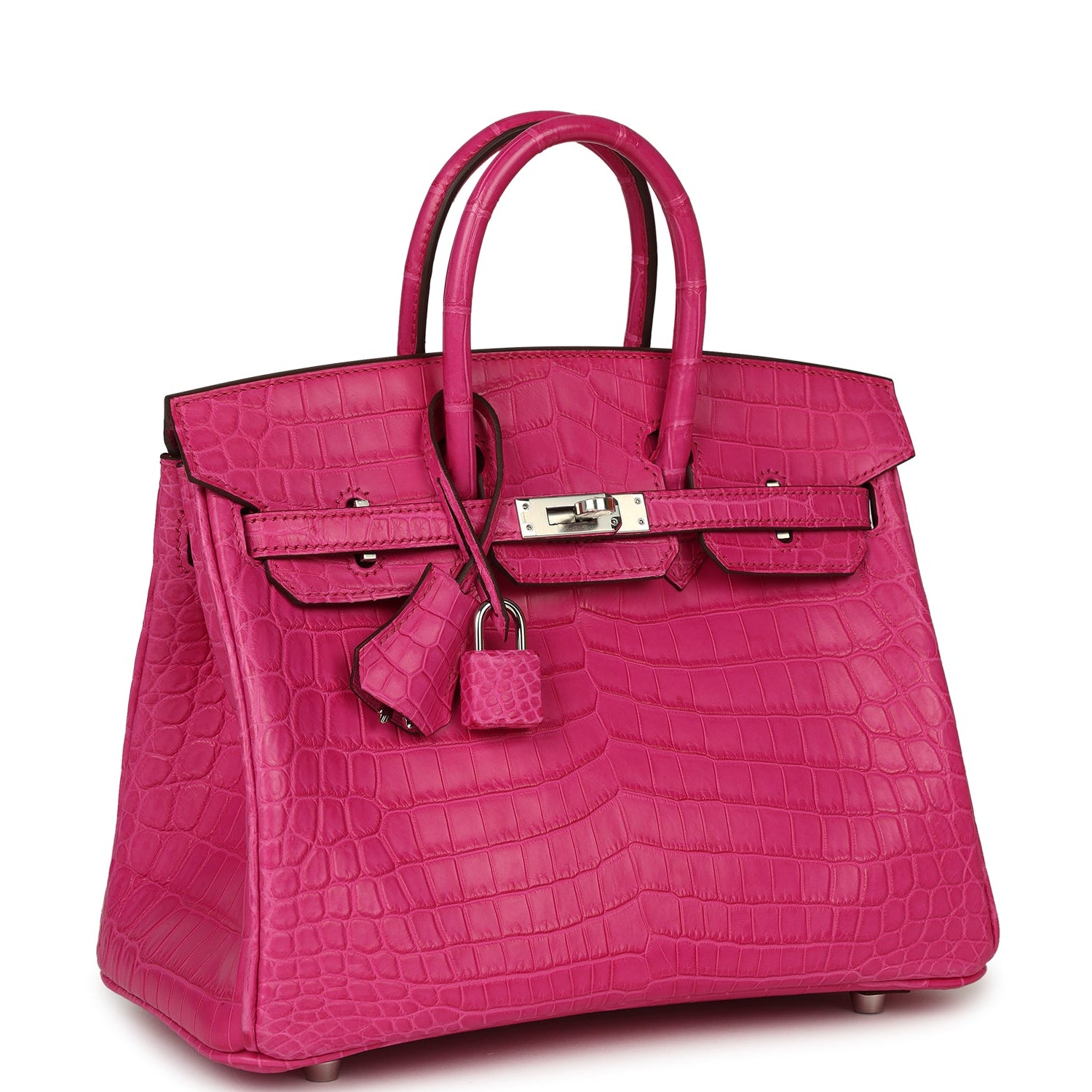 Birkin 25 Rose Shocking Matte Niloticus Crocodile Palladium Hardware Bag