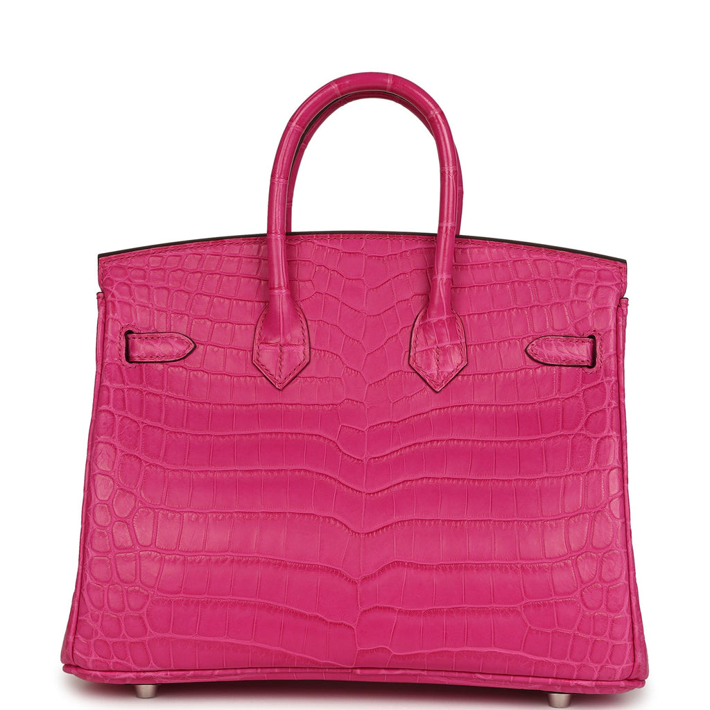 Birkin 25 Rose Shocking Matte Niloticus Crocodile Palladium Hardware Bag