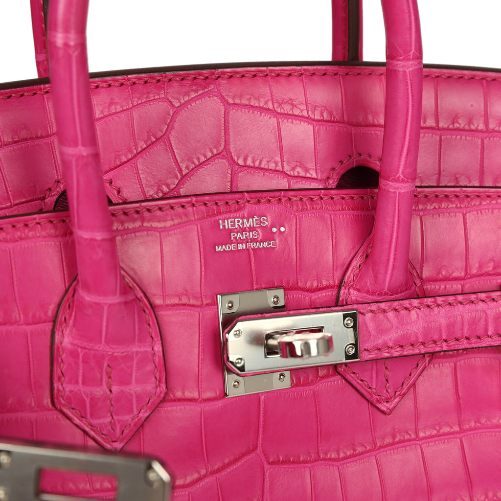 Birkin 25 Rose Shocking Matte Niloticus Crocodile Palladium Hardware Bag
