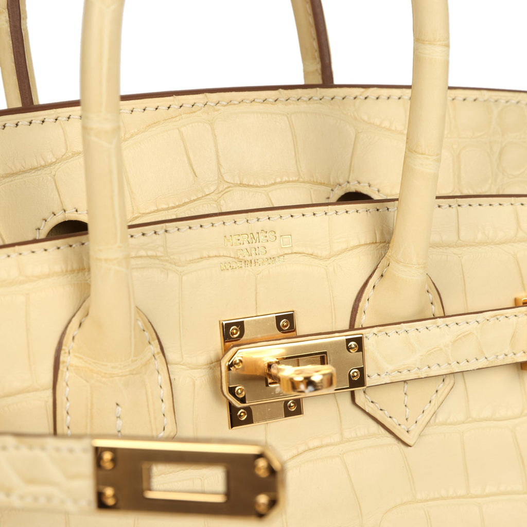 Birkin 25 Vanille Matte Alligator Gold Hardware Bag