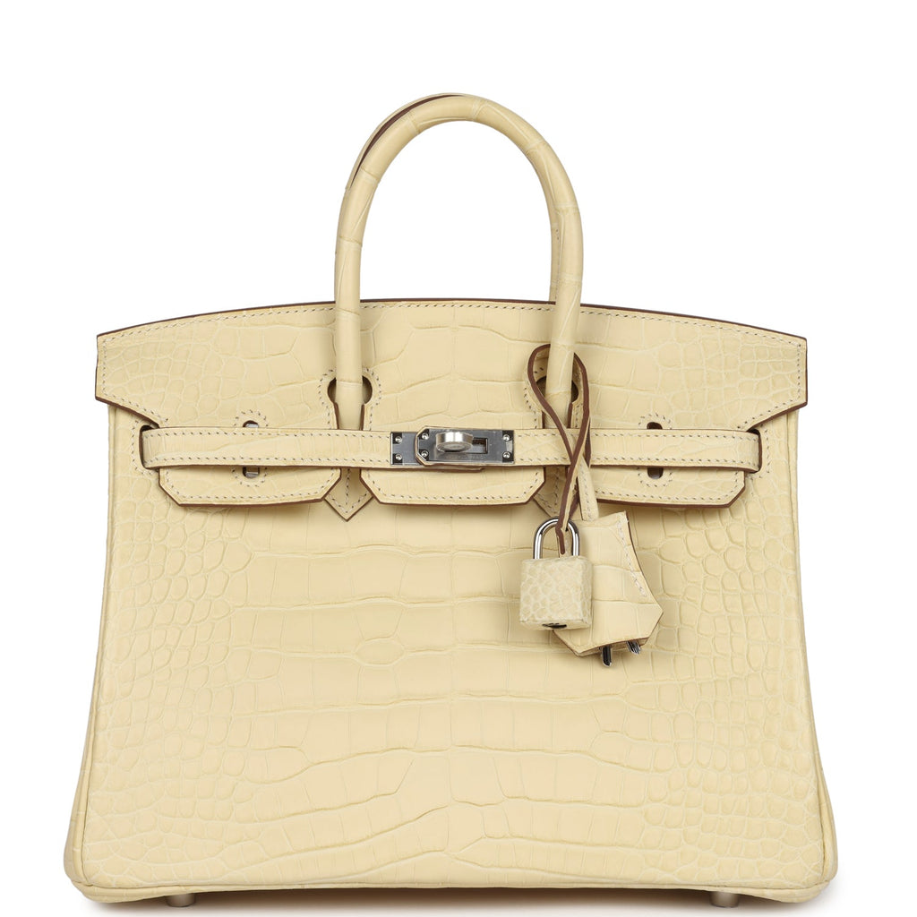 Birkin 25 Vanille Matte Alligator Palladium Hardware Bag