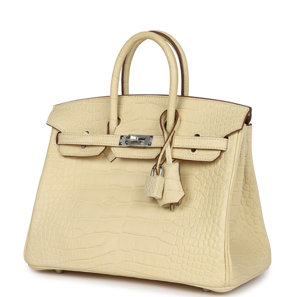 Birkin 25 Vanille Matte Alligator Palladium Hardware Bag
