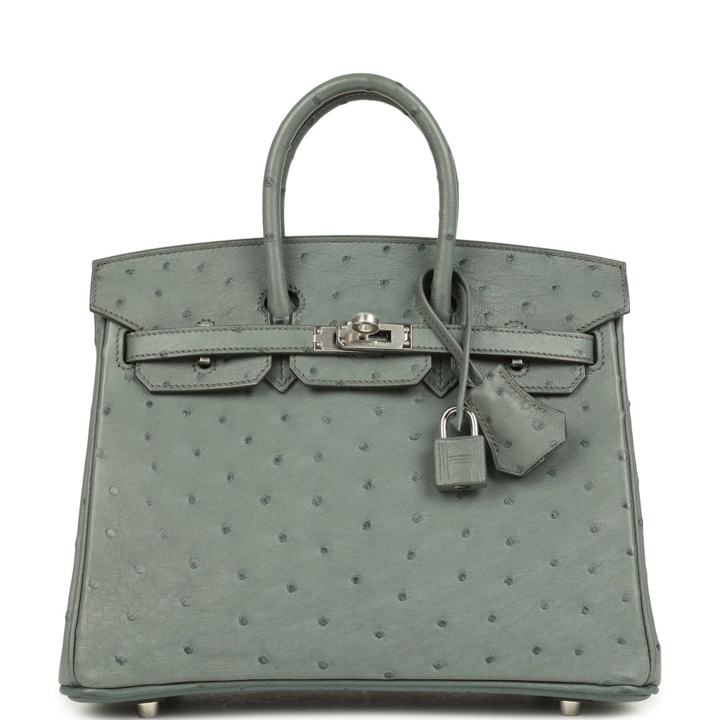 Birkin 25 Vert Amande Ostrich Palladium Hardware Bag