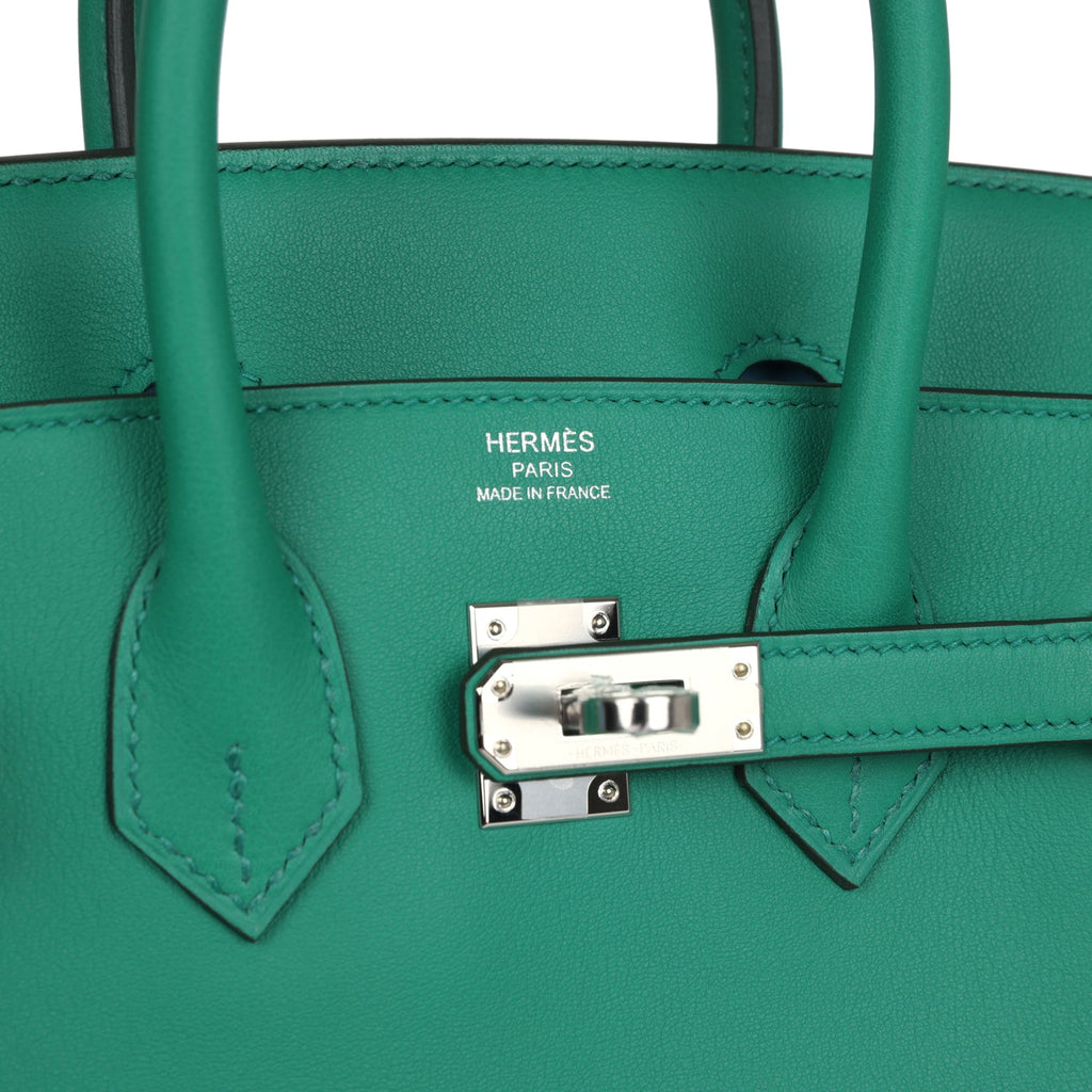 Birkin 25 Vert Vertigo Verso Swift Palladium Hardware Bag