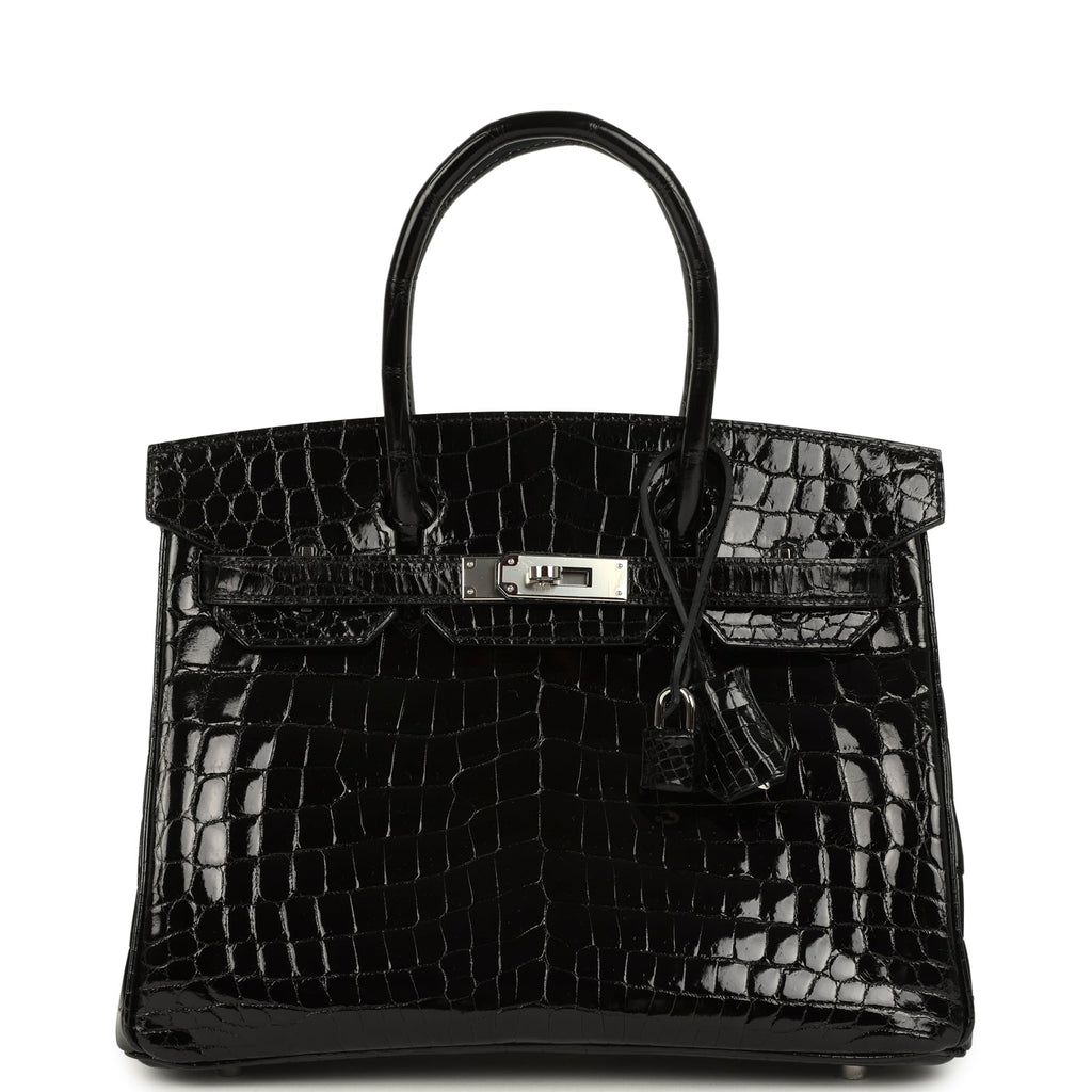 Birkin 30 Black Shiny Crocodile Niloticus Palladium Hardware Bag