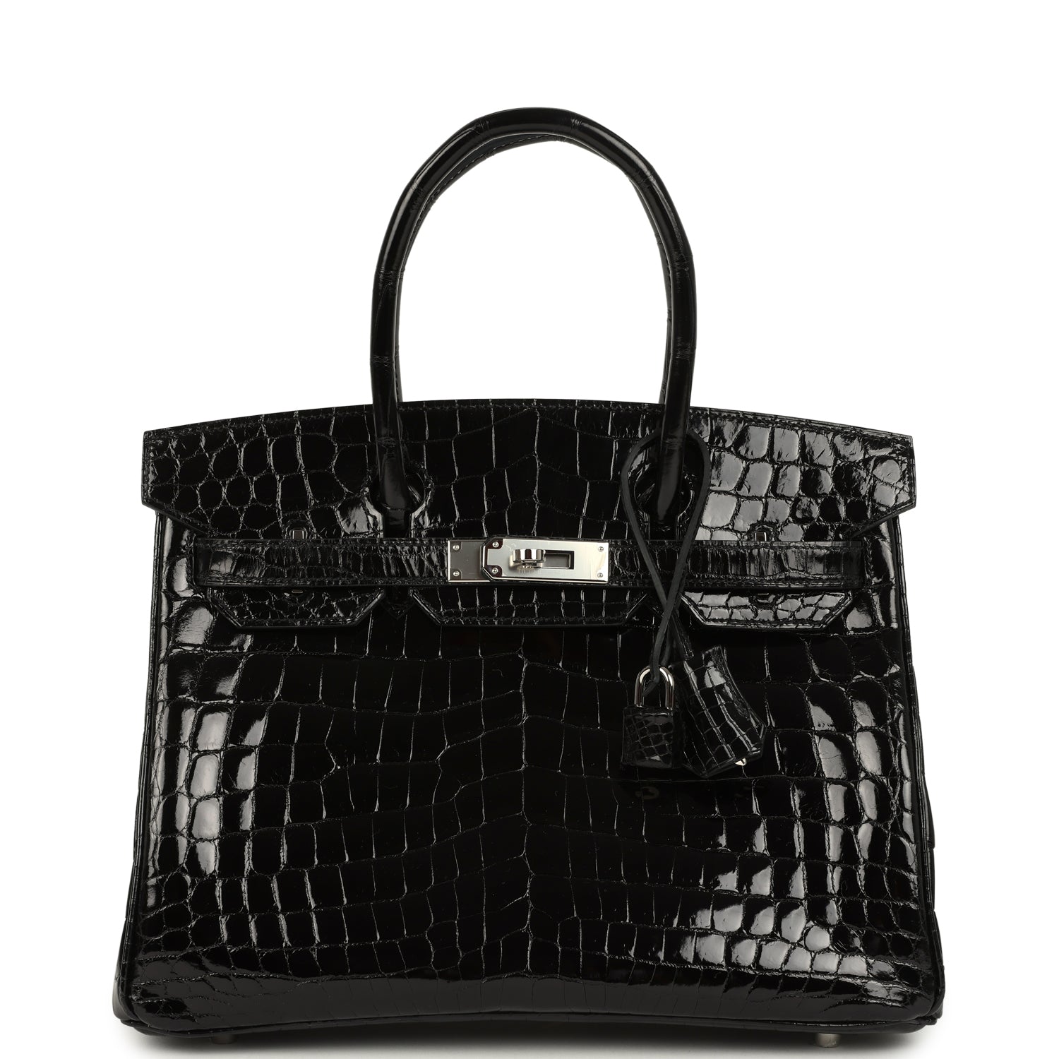 Birkin 30 Black Shiny Crocodile Niloticus Palladium Hardware Bag