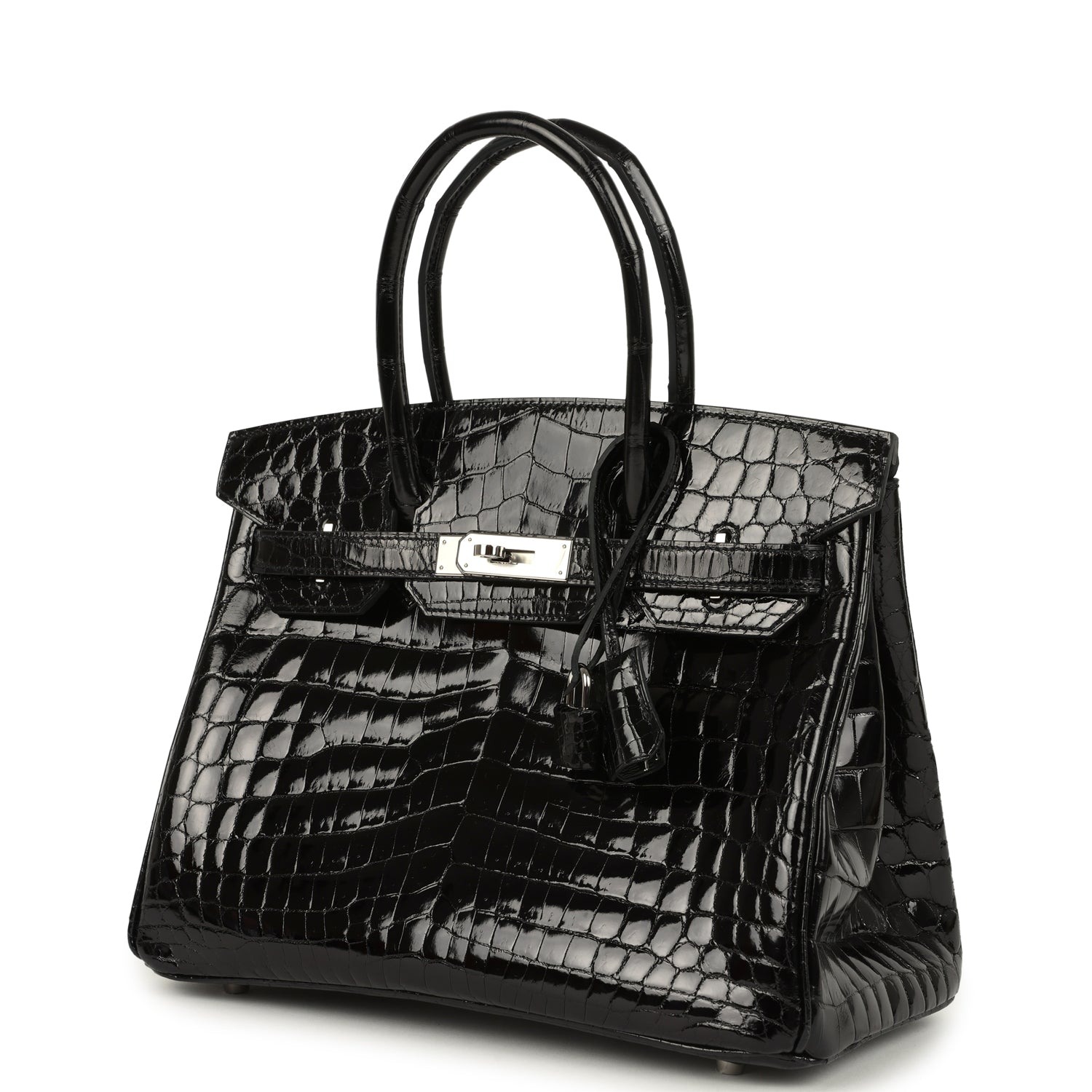 Birkin 30 Black Shiny Crocodile Niloticus Palladium Hardware Bag