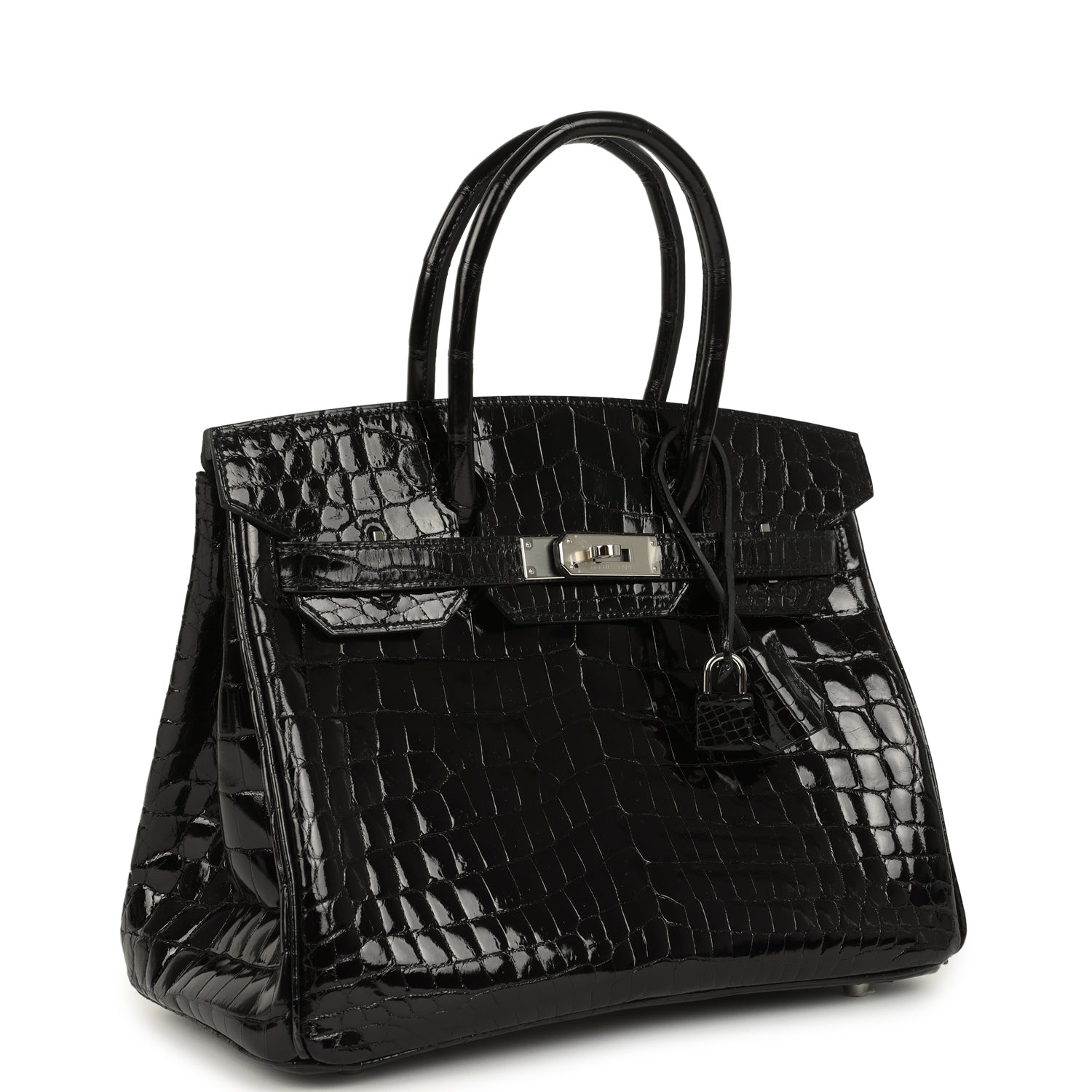 Birkin 30 Black Shiny Crocodile Niloticus Palladium Hardware Bag