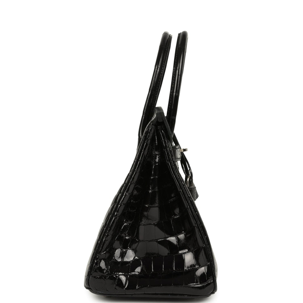 Birkin 30 Black Shiny Crocodile Niloticus Palladium Hardware Bag
