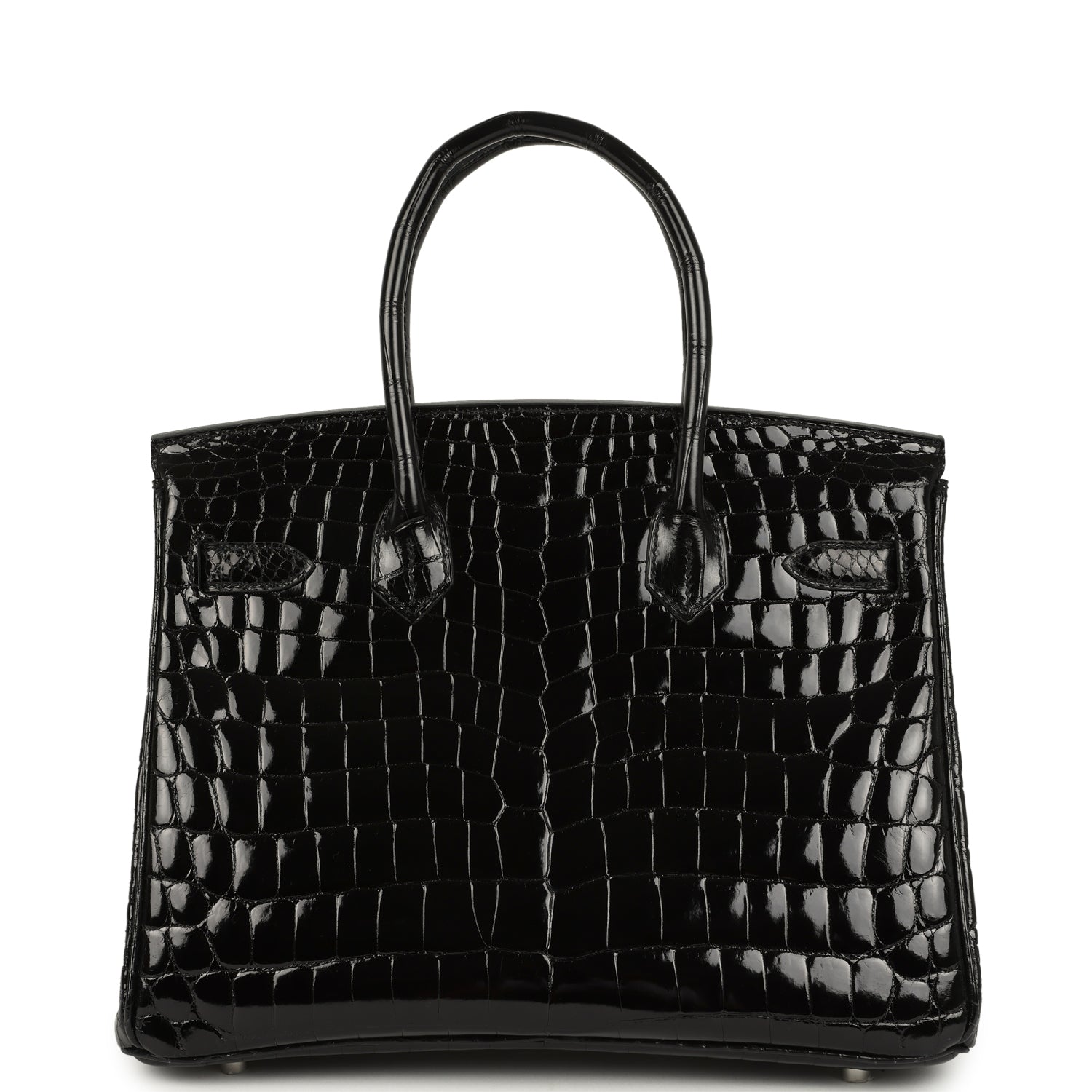 Birkin 30 Black Shiny Crocodile Niloticus Palladium Hardware Bag