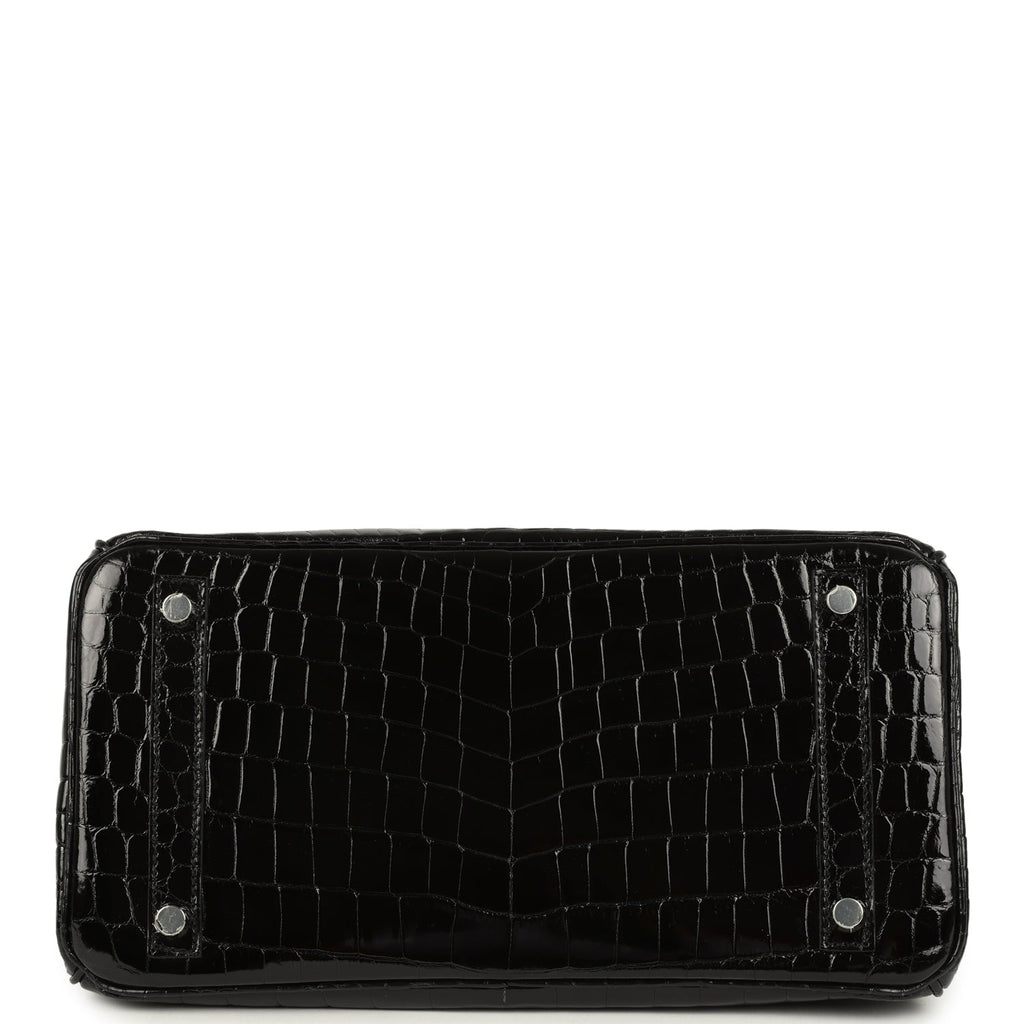Birkin 30 Black Shiny Crocodile Niloticus Palladium Hardware Bag