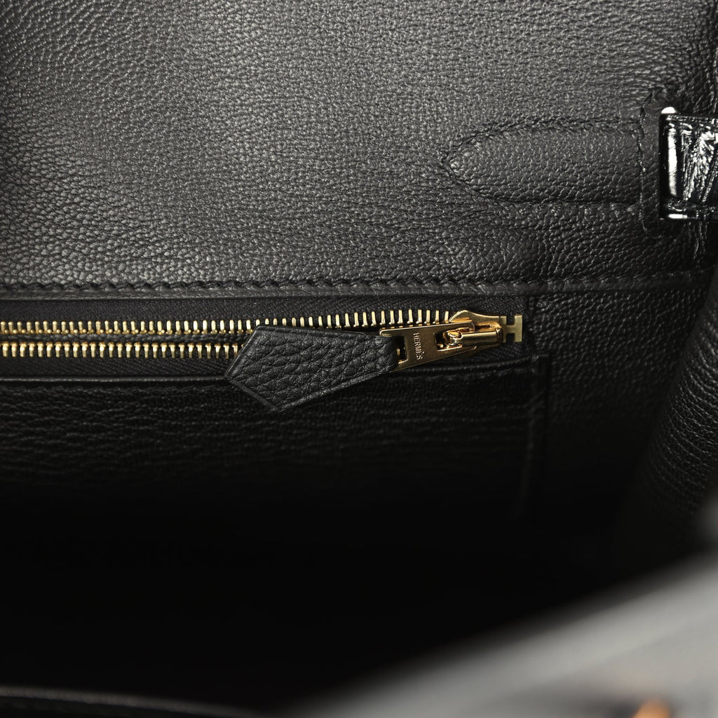 Birkin 30 Black Shiny Niloticus Crocodile and Togo Touch Rose Gold Hardware Bag